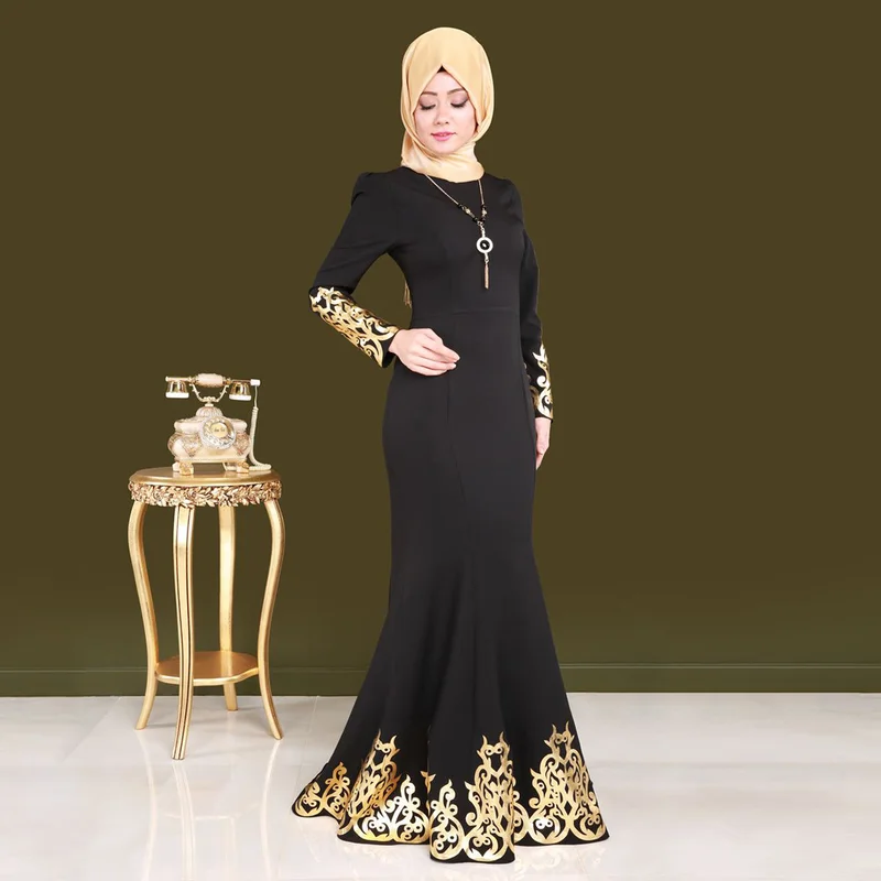 

Muslim Dress Women Dubai Abaya Black Robe Long Sleeve Gilding Kaftan Male Elegant Maxi Dresses Clothes Islamic Clothing