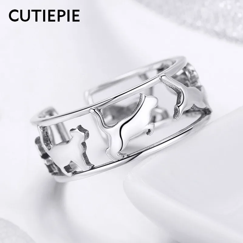 CUTIEPIE Настоящее серебро 925 пробы с животными счастливые кошки кольца для женщин