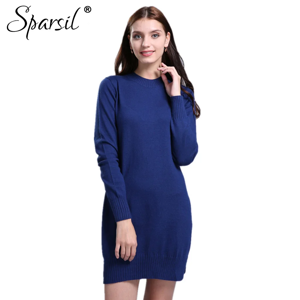 Sparsil Women's Autumn O-Neck Cashmere Blend Pullover Sweater Fashion Lady Rib Cuff Knitted Hem Split Design Knitwear Sweaters | Женская