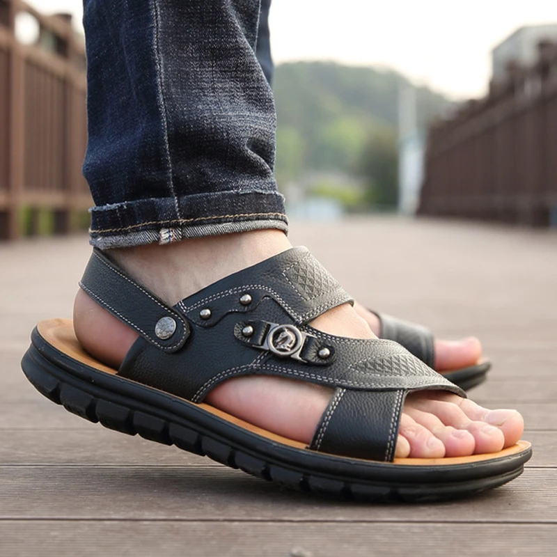 Мужские сандалии в рыбацком стиле мягкие летние туфли из натуральной кожи на
