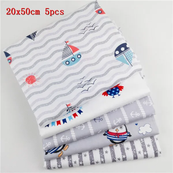 20x50cm 5pcs Серая Сова морской якорь Diy швейная ткань Tissus хлопчатобумажная ткань Quliting Fat Quarters лоскутный материал для скрапбукинга Детский домашний текстиль - Цвет: 20x50cm 5pcs