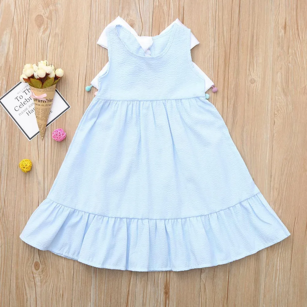Toddler Infant Baby Girls Solid Sleeveless Vest Princess Dress Belt Outfits Set girls dresses summer 2019 kids dresses0314 | Детская