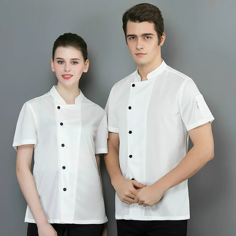 White Униформа шеф-повара, летняя, с коротким рукавом, из дышащей сетки, унисекс, рубашка повара для мужчин и женщин, куртка повара, для кухни, суши, Униформа, рабочая одежда - Цвет: White