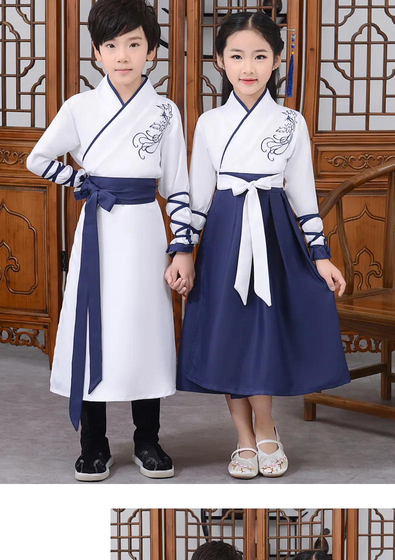 Древний Hanfu детский танцевальный костюм для взрослых, народное платье для девочек и мальчиков, традиционная китайская одежда, стильные праздничные наряды, нарядная сцена