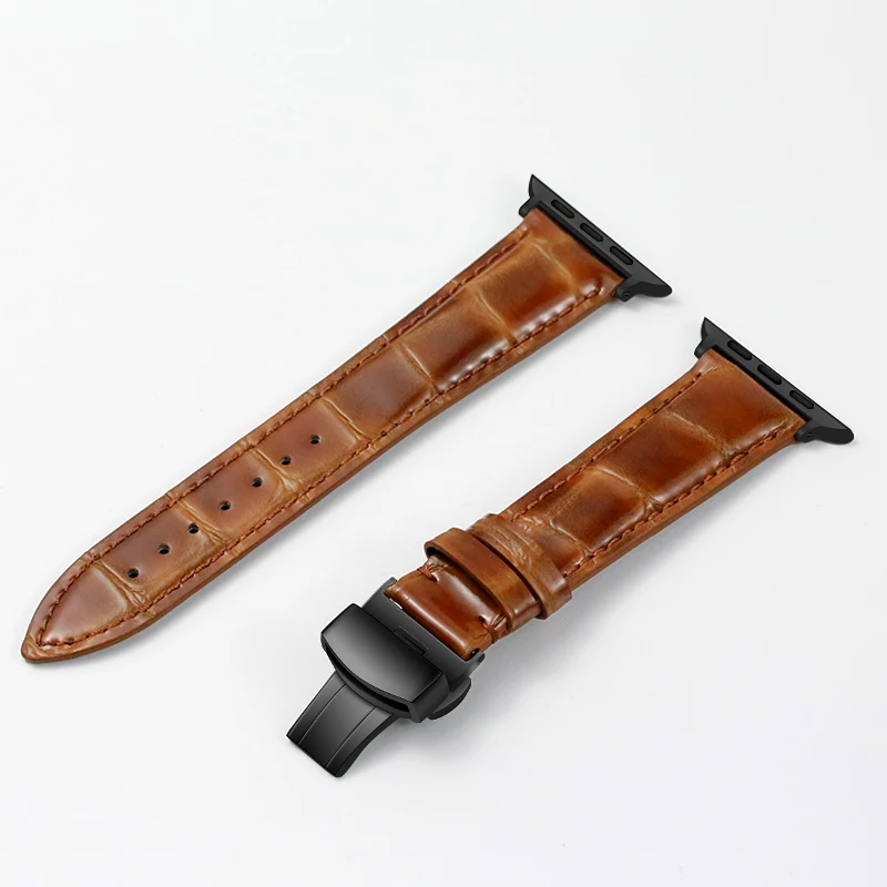 Black-Light Brown STJ телячьей кожи ремешок для наручных часов Apple Watch серии 3/2/1, 42 мм, 38 мм, версия для наручных часов Apple Watch спортивный ремешок для наручных часов iWatch серии 4 40 мм 44 мм - Цвет ремешка: Black-Light Brown