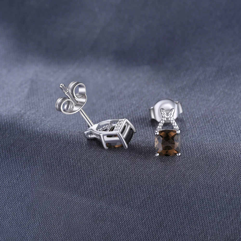 Женские серебряные серьги-гвоздики JewelryPalace 1 карат из настоящего дымчатого