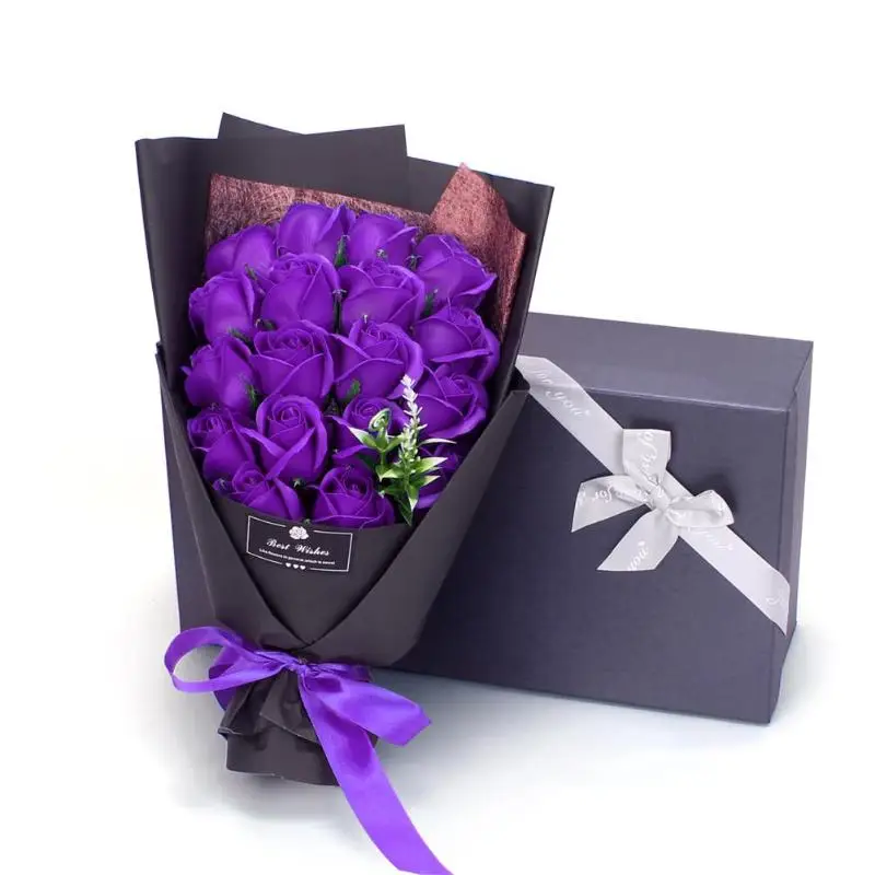 18pcs Purple Розовое Мыло цветок Креативный дизайн подарок на день Святого Валентина 18 шт. консервированные розы цветок мыло букет Подарочная коробка Свадебная вечеринка Декор - Цвет: 18pcs Purple