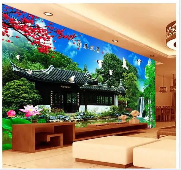 

3D wallpaper custom mural non-woven Chinese wind jiangnan water TV wallpaper