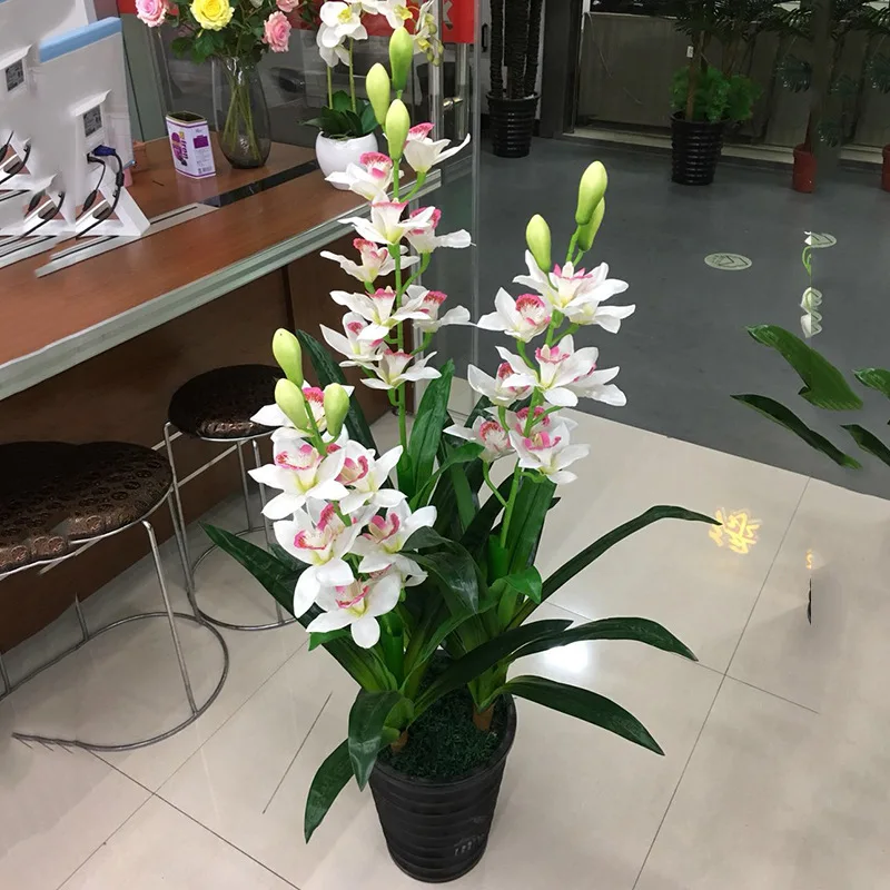Искусственное дерево 100 см 3 стебля cymbidium поддельная зелень горшечные бонсай