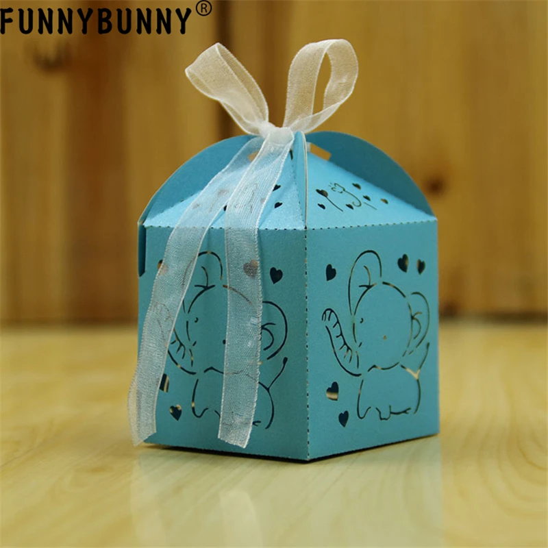 FUNNYBUNNY 5 шт. слон лазерная резка Baby Shower конфеты коробки ленты Свадебные сувениры