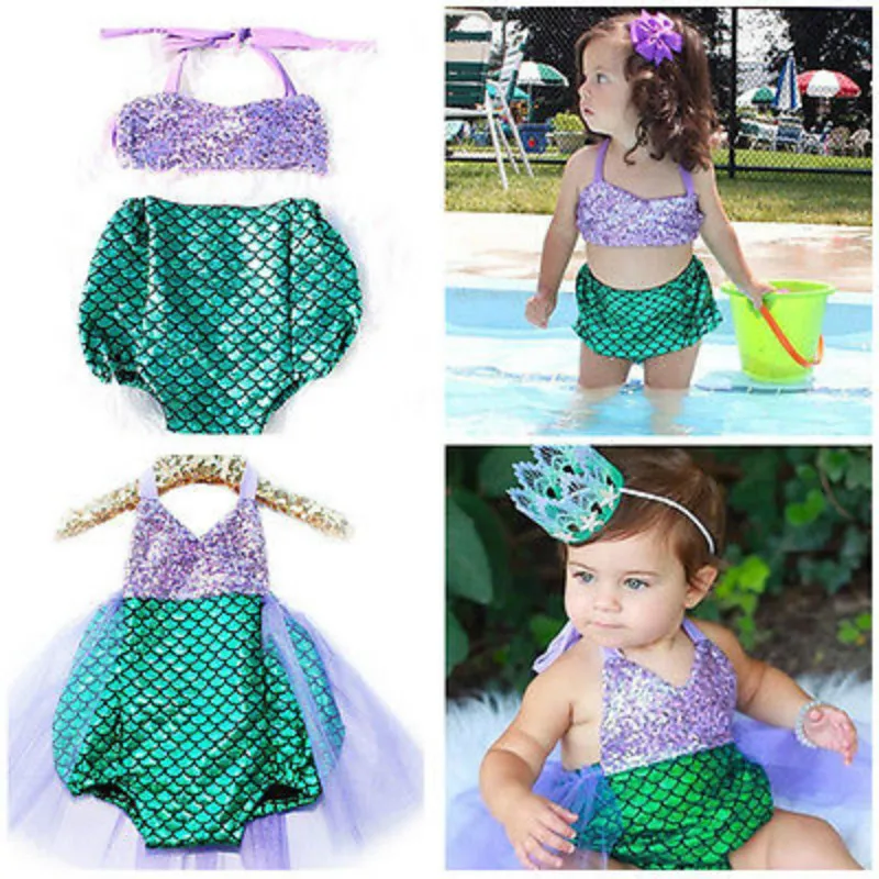 Купальник бикини для маленьких девочек с русалочкой летний детский купальный