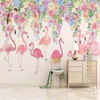 custom mural wallpaper simple hand painted flamingo flower background wall