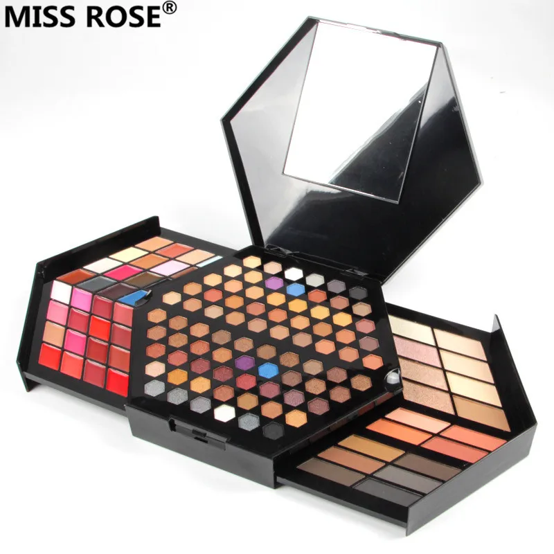 Бренд MISS ROSE, шестигранный чехол для макияжа, набор для макияжа, матовые мерцающие тени для век, румяна, пудра, брови, консилер, блеск для губ и т. Д