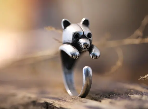 Кольцо в стиле ретро с маленьким медведем регулируемое кольцо античном
