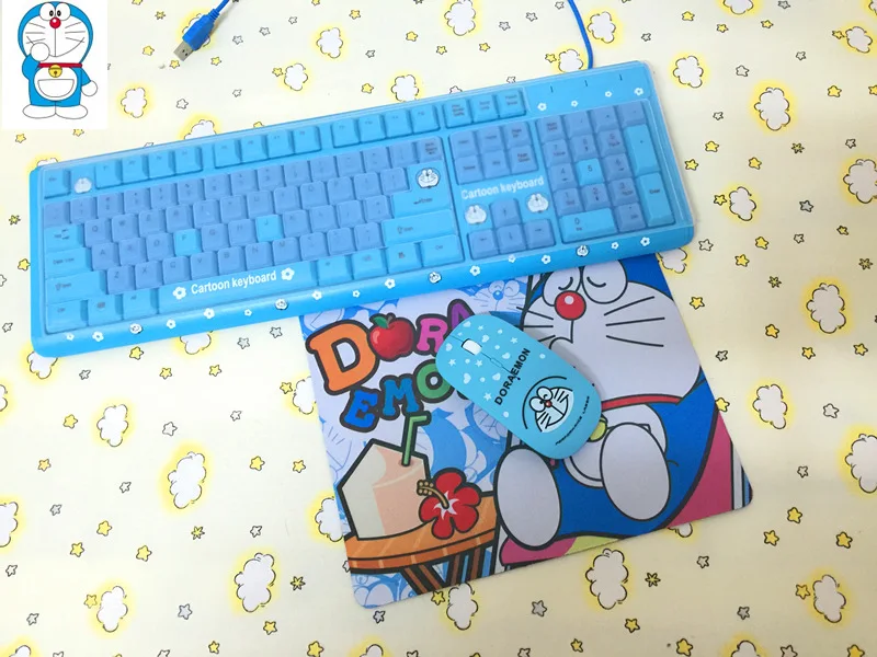 MAORONG USB кабельная клавиатура с мультяшным котом Doraemon беспроводная Бесшумная мышь