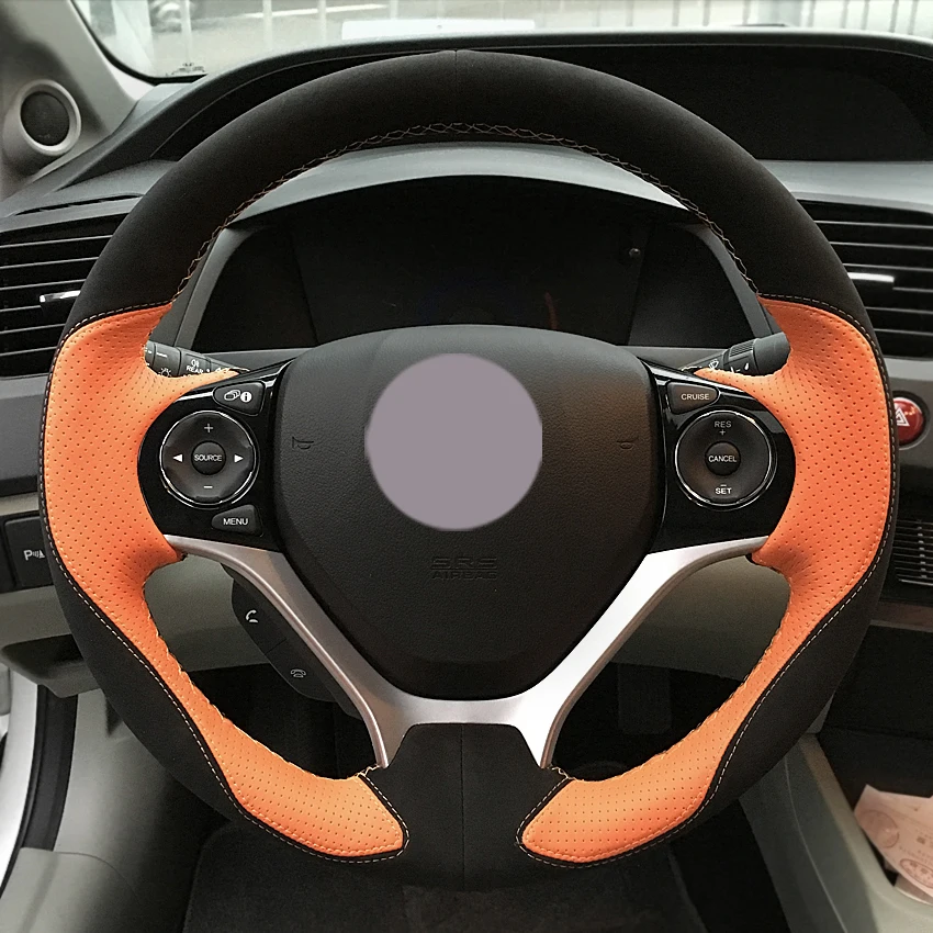 Черный замшевый коричневый кожаный чехол на руль автомобиля для Honda Civic 9 2012 2015|car