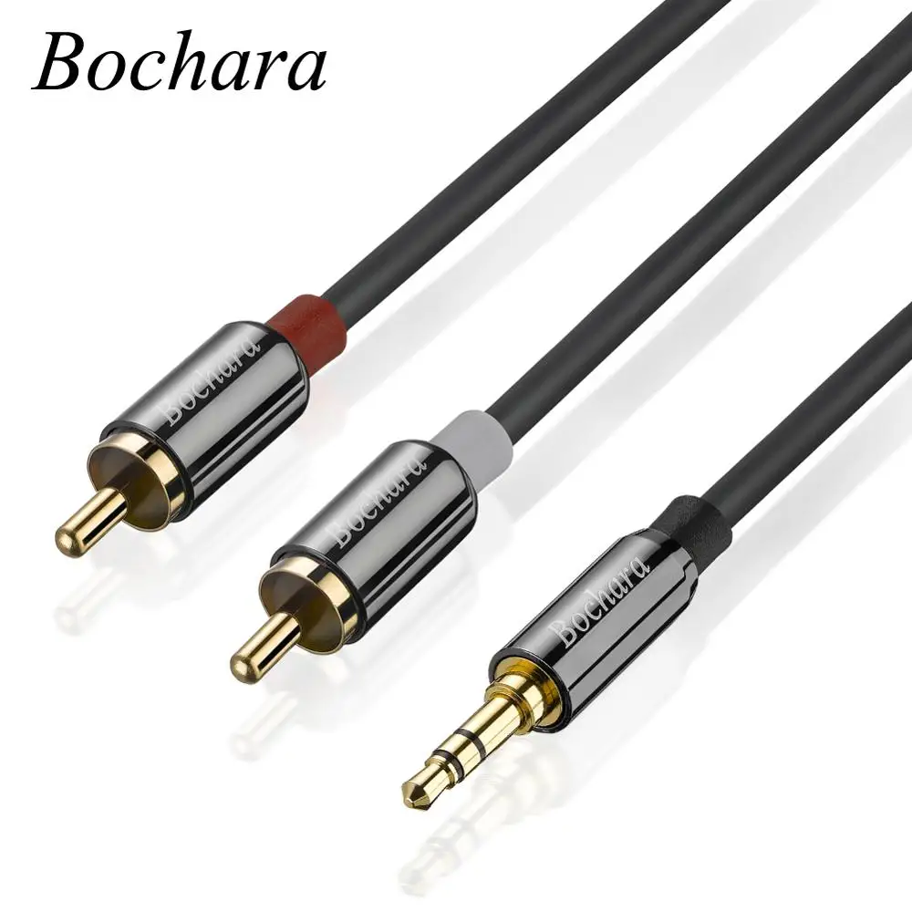 Аудиокабель Bochara со штекером 3 5 мм на штекер 2RCA + Плетеный экранированный