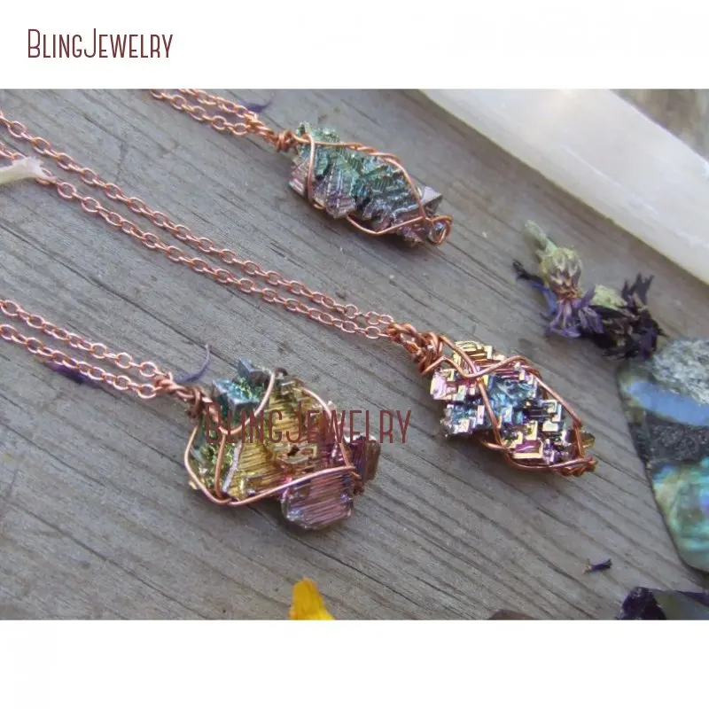 Маленький провод обернутый радугой чистый кристалл висмута ожерелье с подвеской