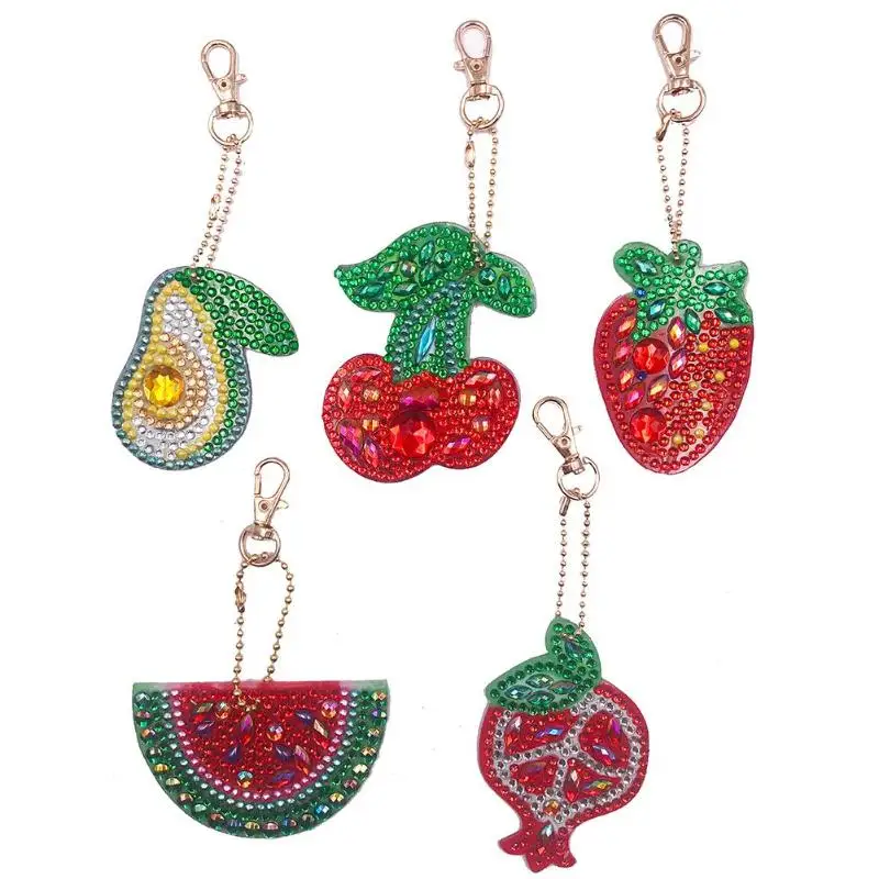 5pcs Fruits 5 шт. DIY полная дрель специальная форма алмазная живопись брелки женская сумка кулон ювелирный брелок для ключей вышивка крестиком - Цвет: 5pcs Fruits
