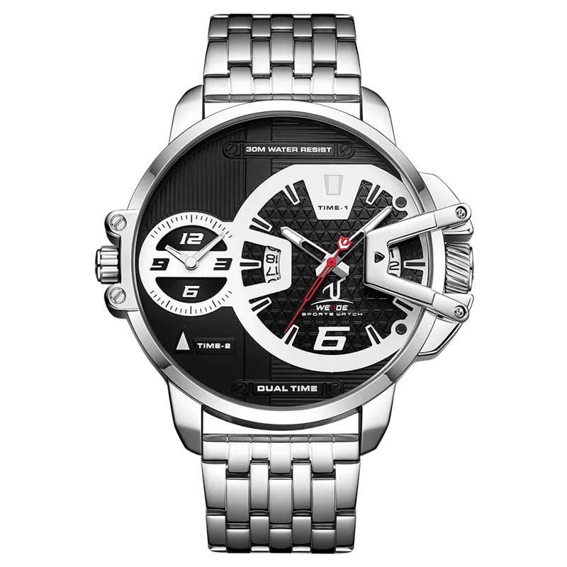UV1702-1C WEIDE мужской роскошный спортивный PU кожаный полосатый ремешок кварцевый механизм Аналоговые Авто Дата часы водонепроницаемые наручные часы - Цвет: UV1702-1C