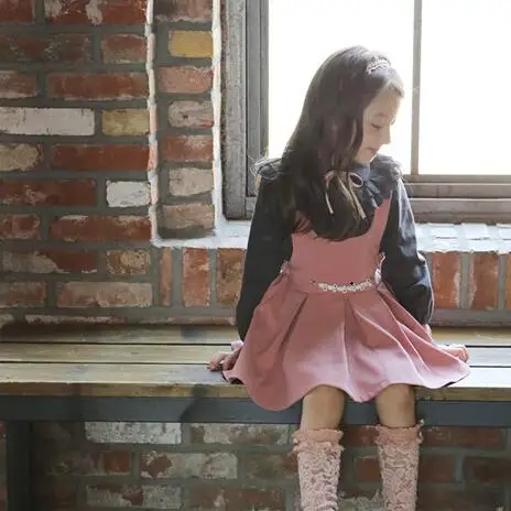 2019 Spring New Girls Dress Suit Baby Kids Pleated Vest + Shirt Tops With Laces 2 Pcs Children's Wear Twinset DF175 | Детская одежда