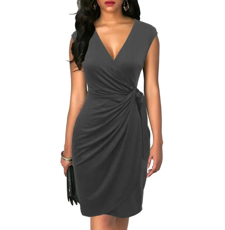 6028 Deep Gray Berydress, винтажное женское платье, в горошек, с коротким рукавом, черное, с запахом, Vestidos, облегающее, облегающее, миди, летнее, Драпированное, вечерние, платье - Цвет: 6028 Deep Gray
