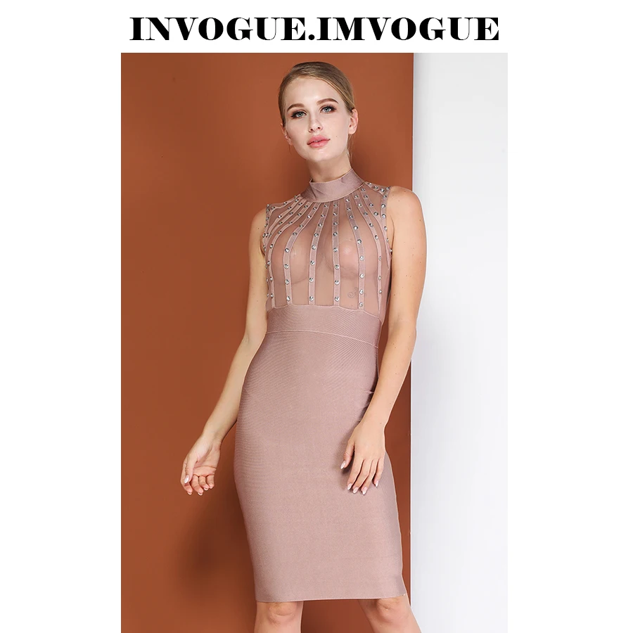 Женское Сетчатое платье без рукавов INVOGUE облегающее Вечернее Платье До Колена