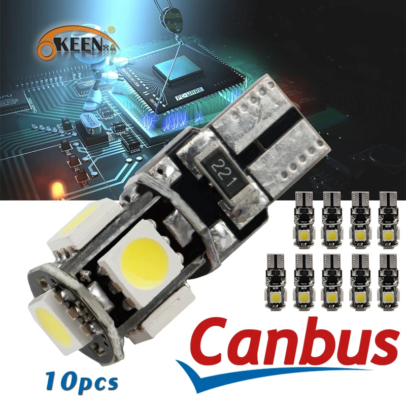 10 шт. автомобисветильник светодиодные лампы T10 Canbus 5smd 5050 DC 12 В|Сигнальная лампа| |