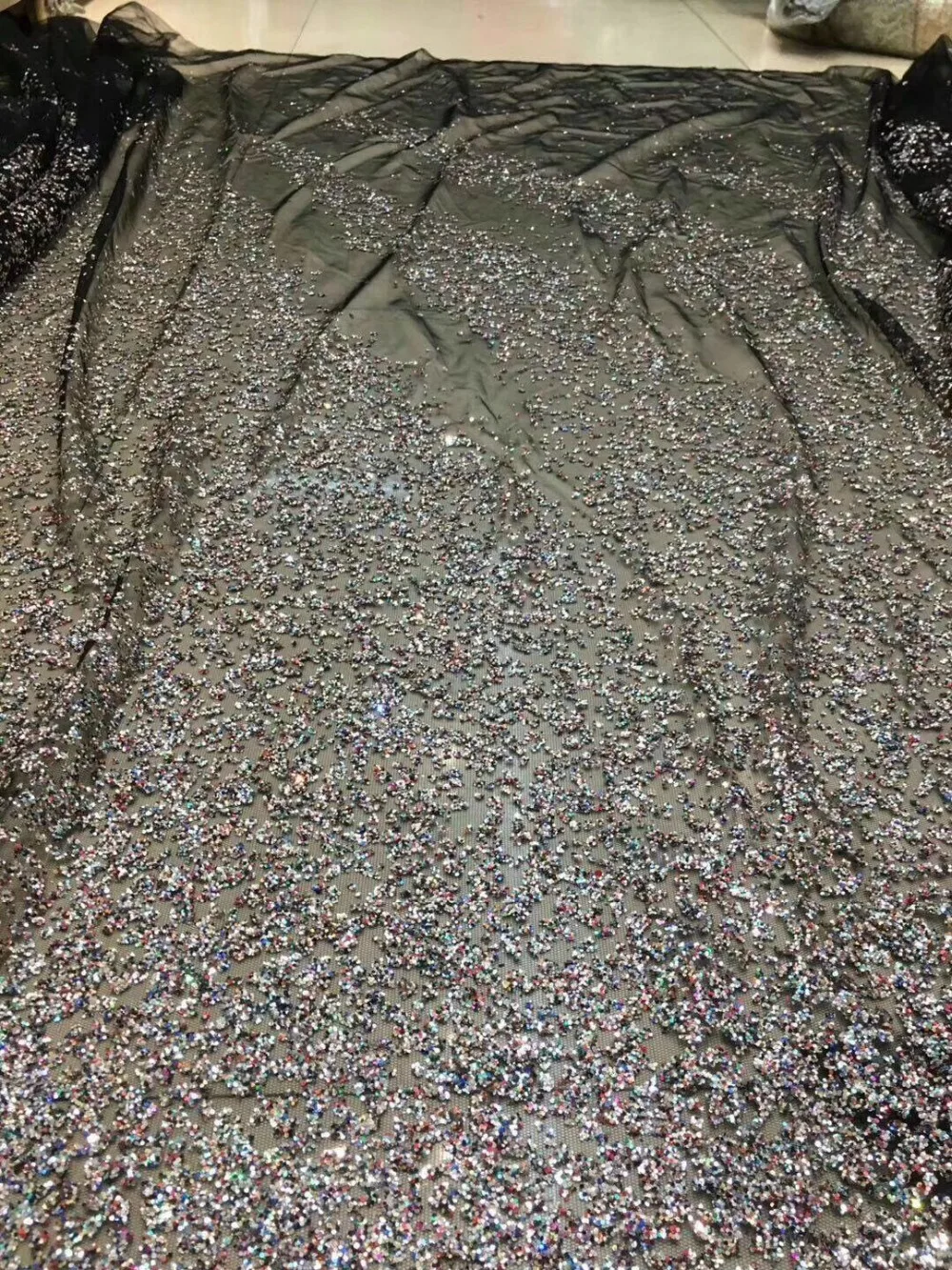 

Pretty SYJ-101919 High Quality Glued glitter sequins Tulle Lace Fabric Latest French Nigerian For Women fashion dress