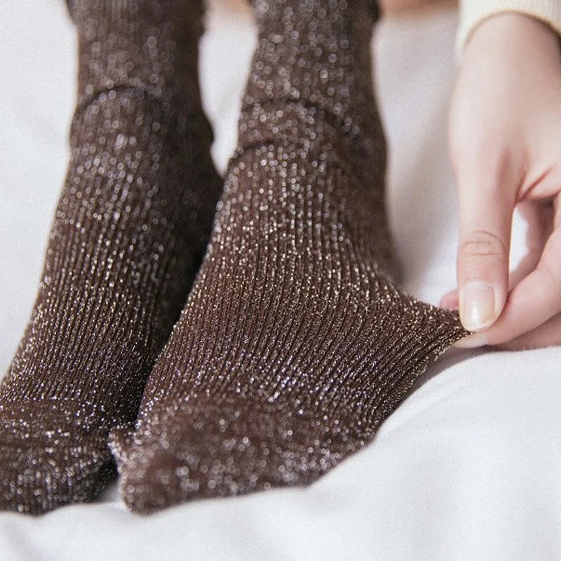 British Vintage Glitter Women's Socks Cotton Women Daily Basic Shining Rib Surface Sweet Socks Girls Summer Ankle Socks Women