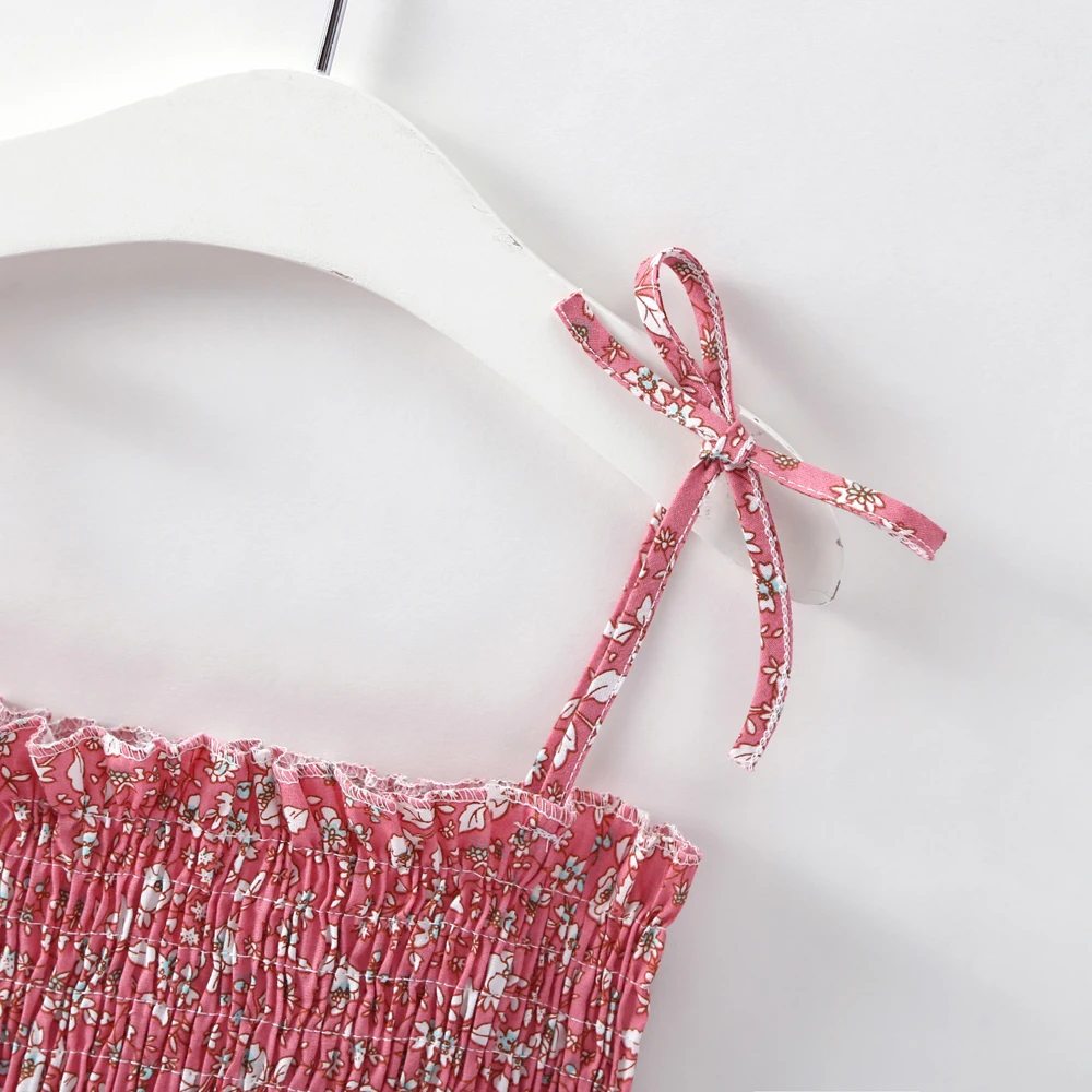 Summer Children's Dress Cute Floral Pink Loose Sling Strapless Low-cut Word Collar Sweet Toddler Girl Princess Dresses Age 2~6 | Детская