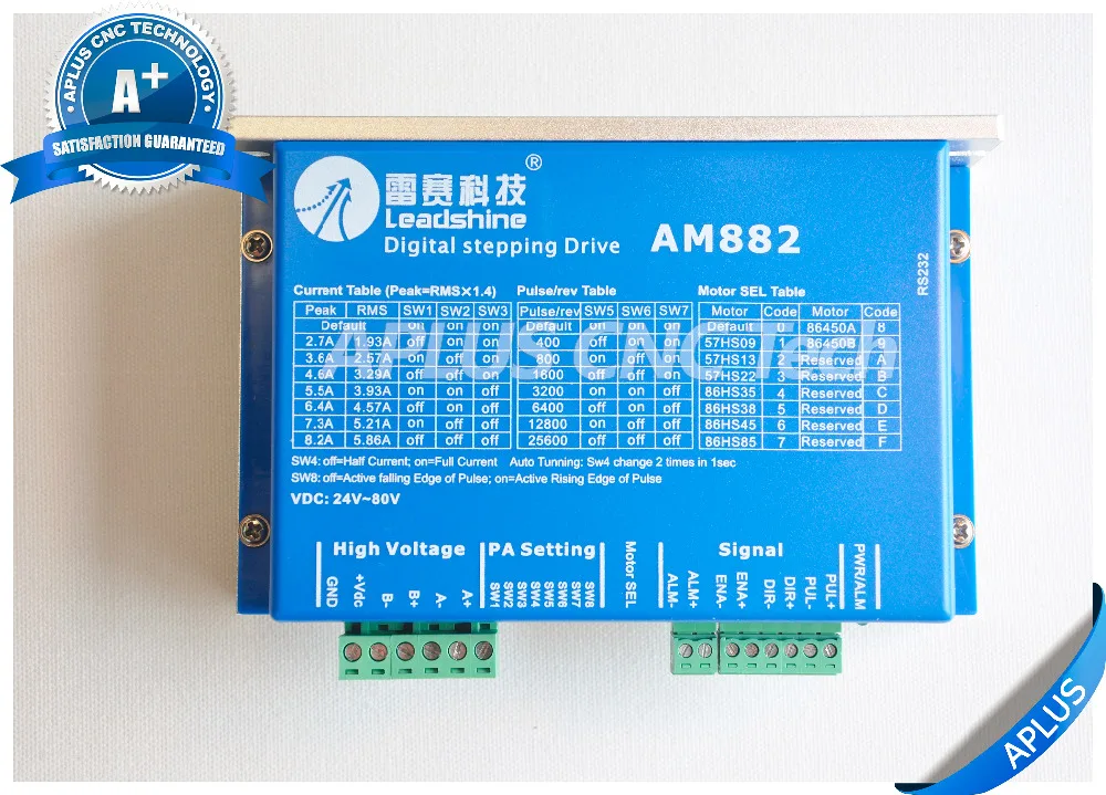 3 шт. Драйвер шагового двигателя Leadshine AM882 с бесконтактным детектированием до 80VDC / 8.2A с разрешением 512 микрошагов.