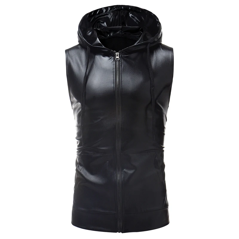 Новинка 2019 Мужская одежда жилеты облегающий жилет из искусственной кожи золотая