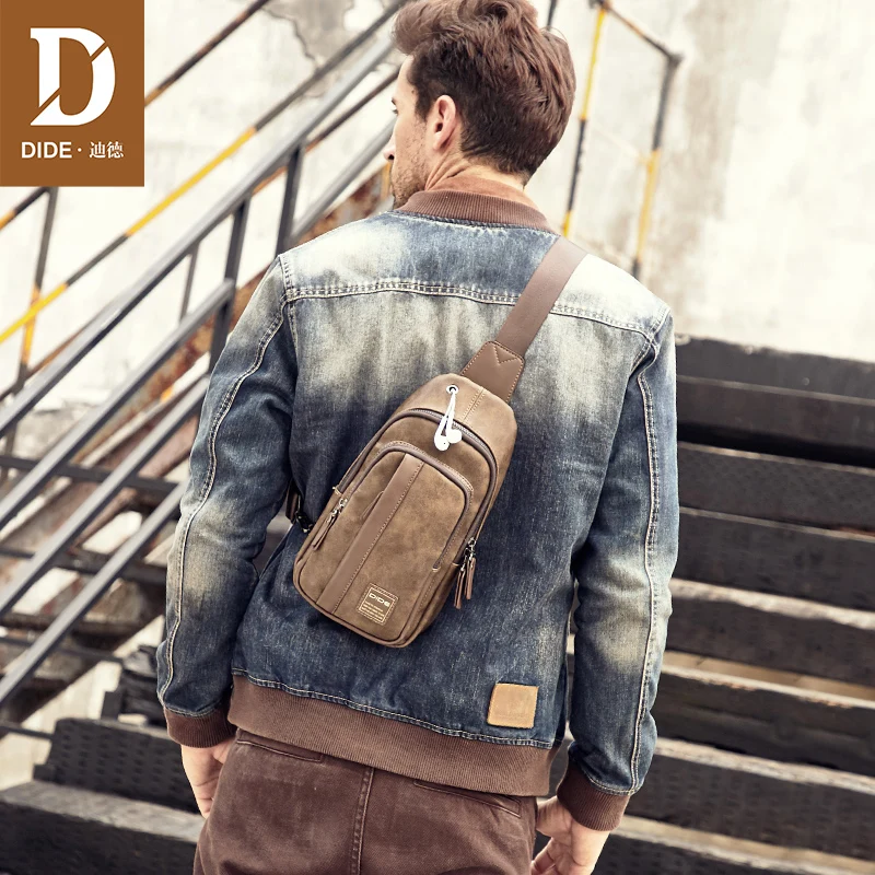 

DIDE Luxury Men Messenger Bags Leather Chest Pack Handbags Men Bags Vintage Chest Bag Men's Shoulder Bag Casual Male