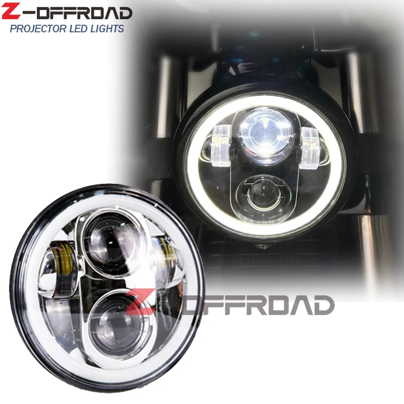 Для мотоцикла plug and play 5 75 "LED H4 фара с белым галогенным кольцом для dyna FX Softail |