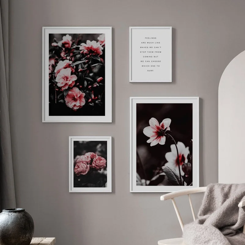 

Pink Flower Plant Leaves Quotes Vintage Nordic Posters And Prints Wall Art Canvas Painting Wall Pictures For Living Room Decor