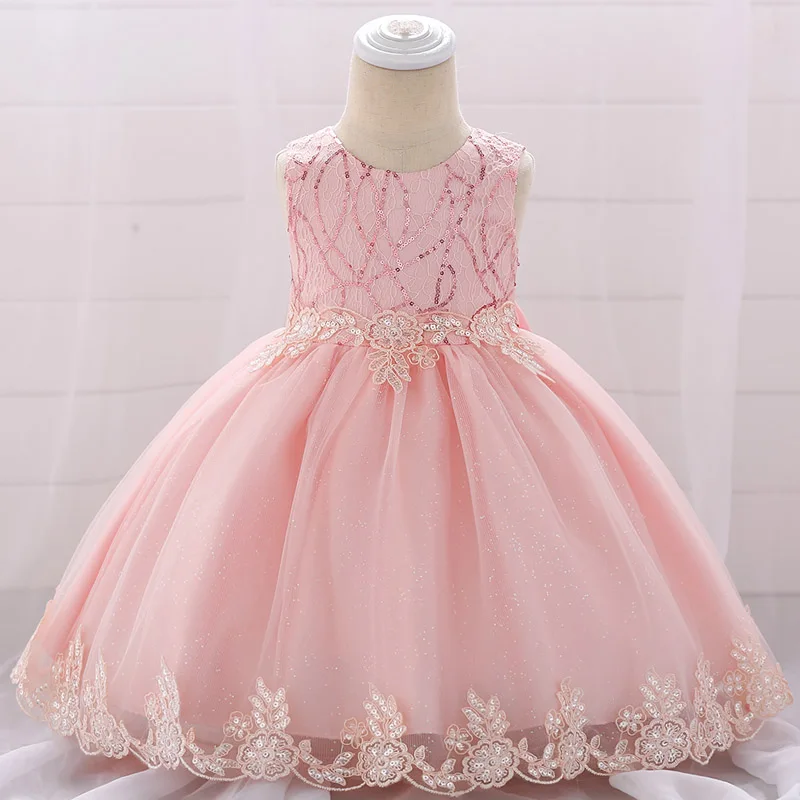 Flesh pink Платье для маленьких девочек с цветочным рисунком; Vestidos Infantil; летнее свадебное платье; Одежда для новорожденных; платья для крестин и дня рождения для маленьких девочек - Цвет: Flesh pink