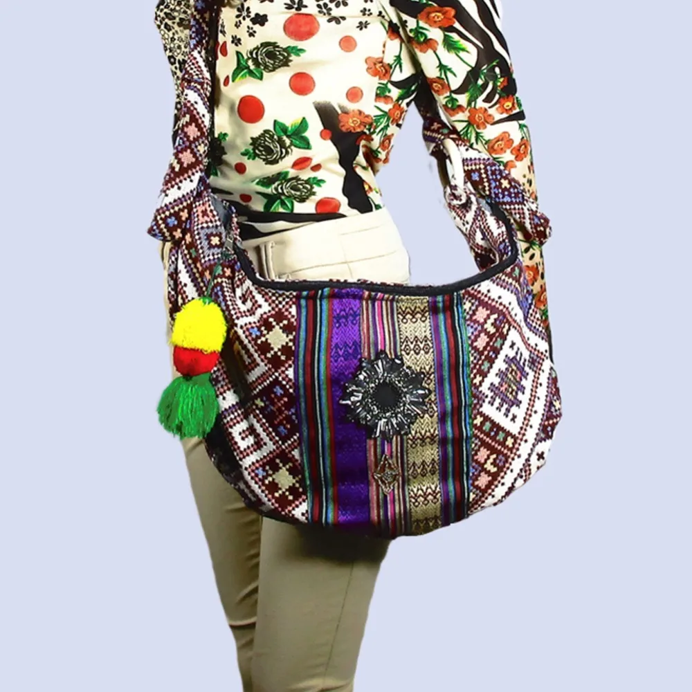 

Vintage Ethnic Shoulder Hobo Hippie Embroidery Floral Cross Body Purse Bag Hmong Tribal Indian Boho Handmade Tapestry sys-1015C