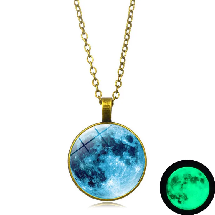Светящееся в темно синей Луне Ожерелье Стеклянный купольный кабошон кулон