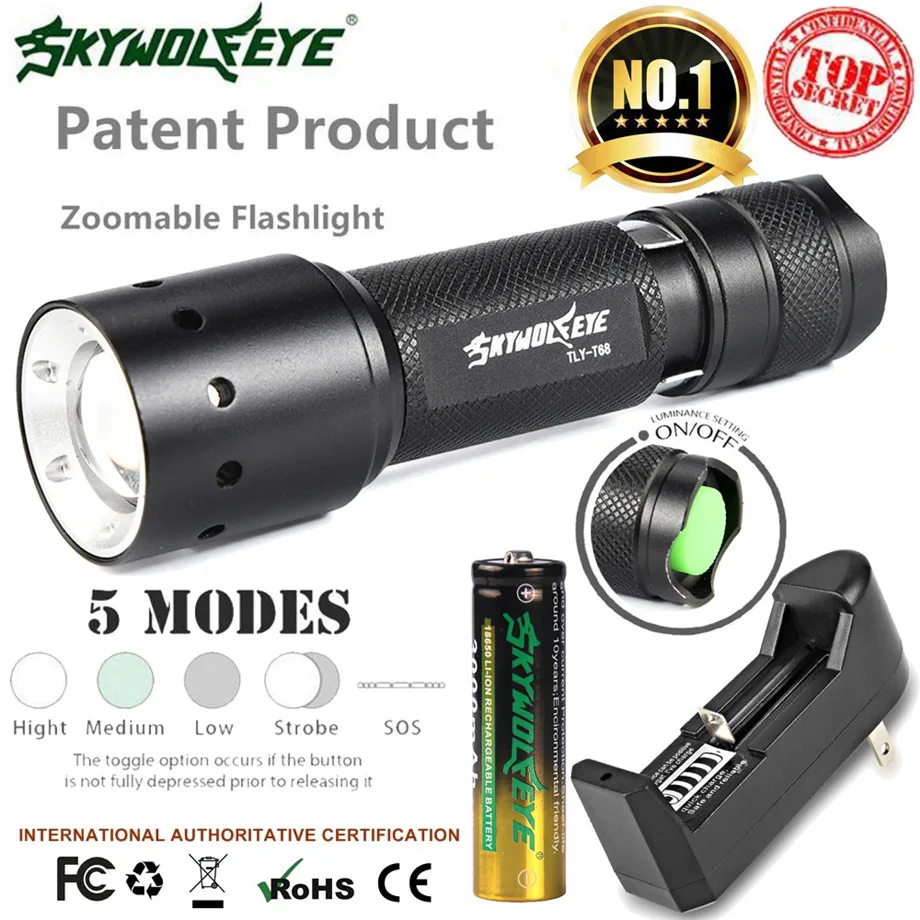 SKYWOLFEYE Shadowhawk 5 режимов XM-L T6 светодиодный 18650+ зарядное устройство мощный фонарь полицейский фонарик лампа дропшиппинг#1101