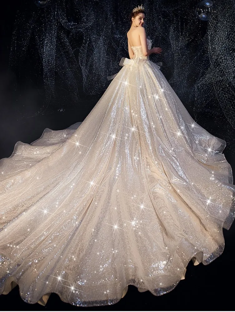 Бальное платье Vivian's Bridal блестящее звездное небесное с бантом вуаль свадебное