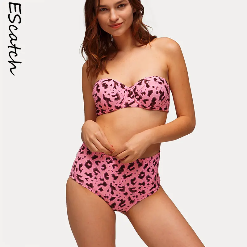 Escatch для женщин плавание костюм Высокая талия Купальники короткий Топ Push Up