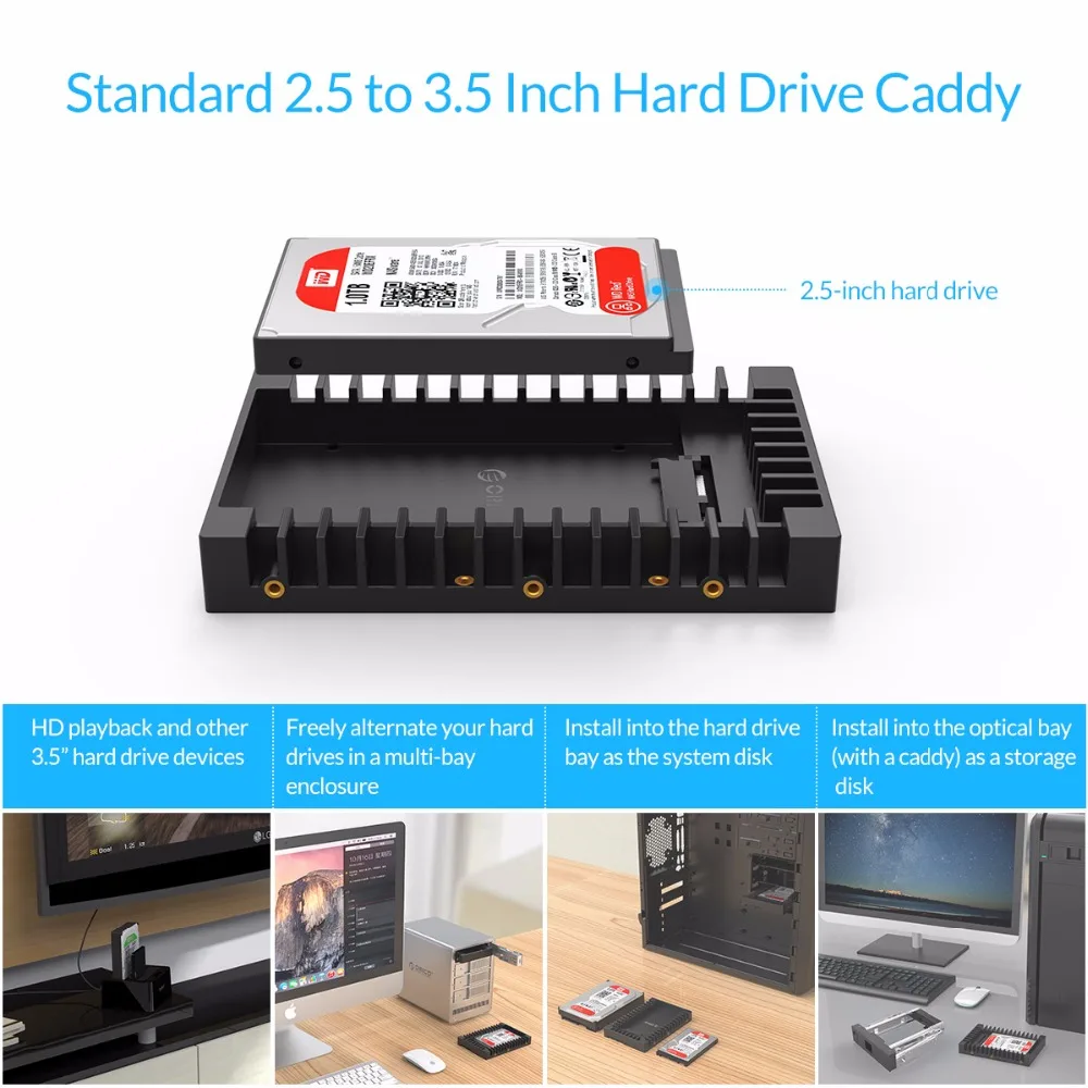 

ORICO 2.5 to 3.5 inch HDD Adapter Hard Drive Caddy HDD Caddy Support SATA 3.0 Support 7 / 9.5 / 12.5mm 2.5 inch SATA HDD and SSD