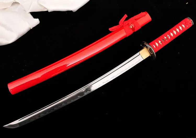 

Japanese handmade Wakizashi katana Full Tang 1065 steel Alloy fittings samurai sword collection Red Short Samurai style