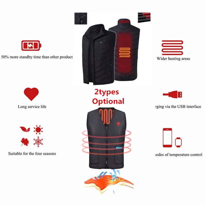 Теплый жилет унисекс с электрическим подогревом USB 2 типа зимний для активного