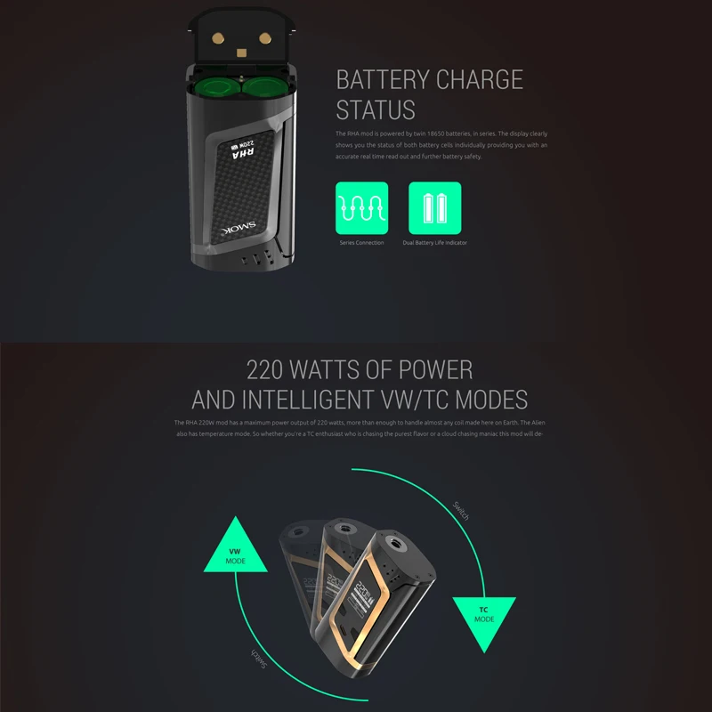 Электронная сигарета оригинальный Smok RHA комплект 220 Вт электронный вейп мод с 3 мл
