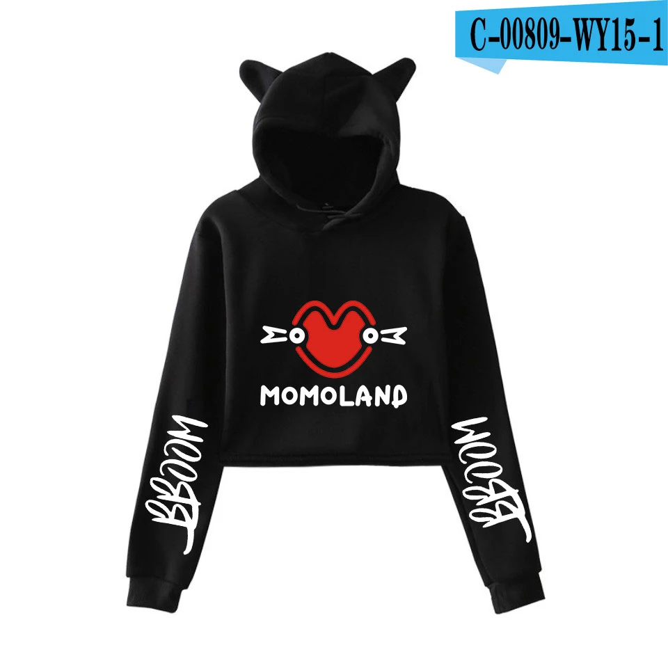 MOMOLAND модный тренд sala Cat укороченный Топ для женщин Лето толстовки Толстовка Сексуальная Горячая Kpop Harajuku больших размеров 2XL - Цвет: black