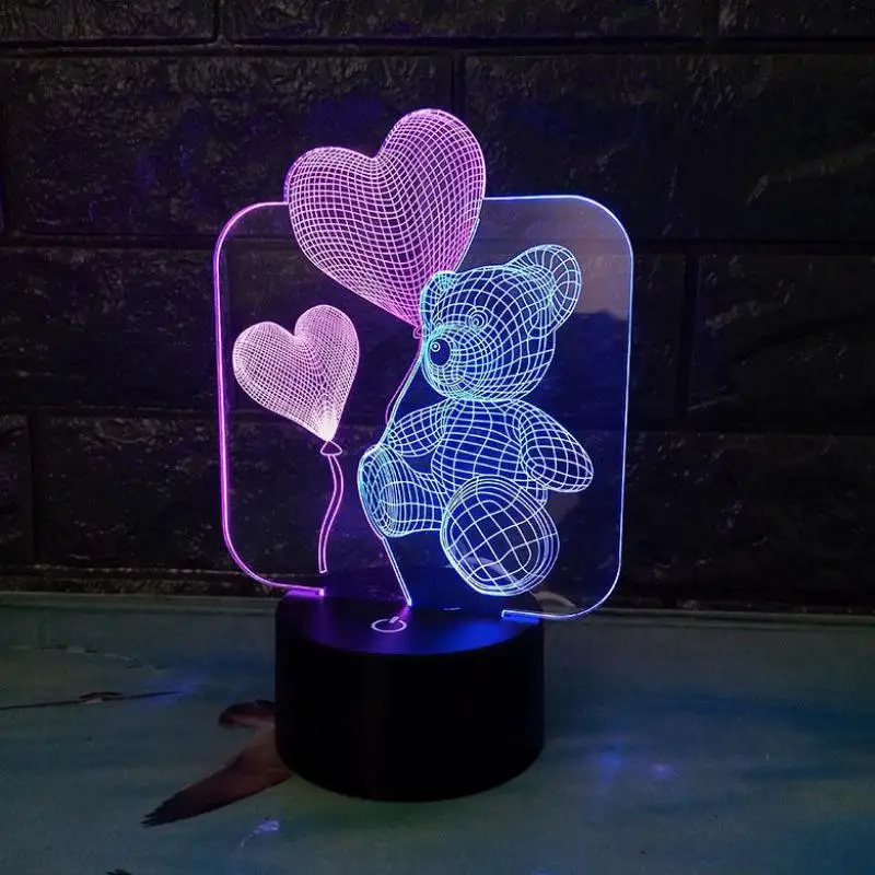 

New Love Bear 3d Visual Night Light Creative novel Double discoloration Kids Lamp Led Stereo Gift 3d Light Fixtures