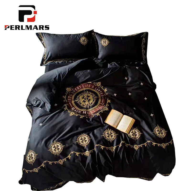 Элегантный Западной Стиль Вышивка 4 шт. Для мужчин Постельное белье 60 s 100% хлопок