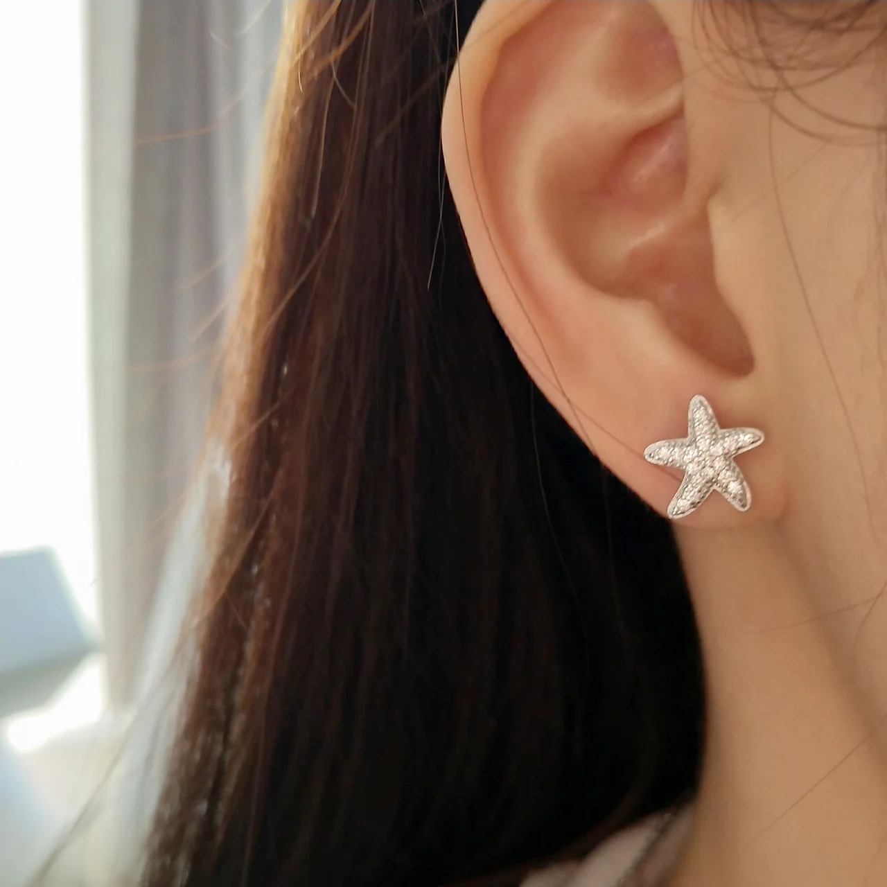 Real designer 925 sterling silver jewelry Silver design Microscope starfish earrings accessories wholesale | Украшения и